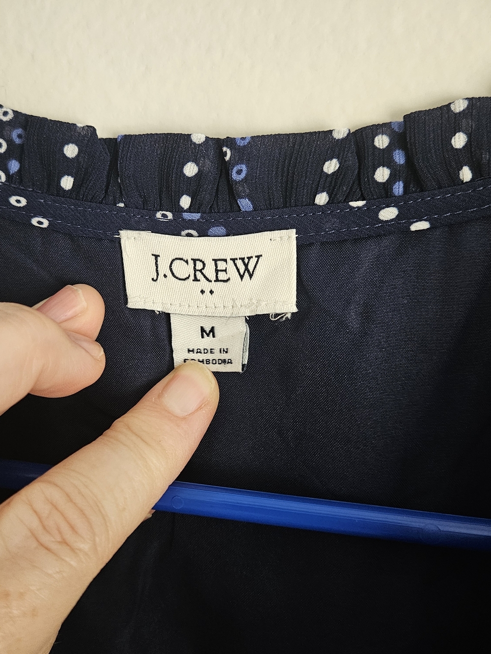 J. Crew Factory Navy Vertical Dot-Stripe Ruffle Sleeve Blouse Size M - Picture 4 of 5